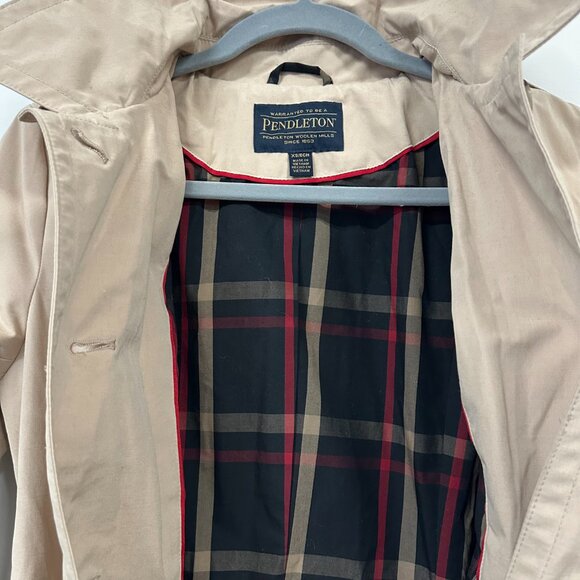 Pendleton Tan Trench Coat Plaid Lined XS - Picture 10 of 15